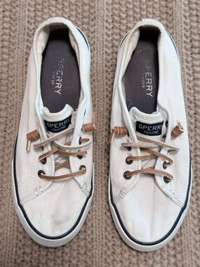 Sperry White Canvas Boat Shoes with Tan Leather Laces